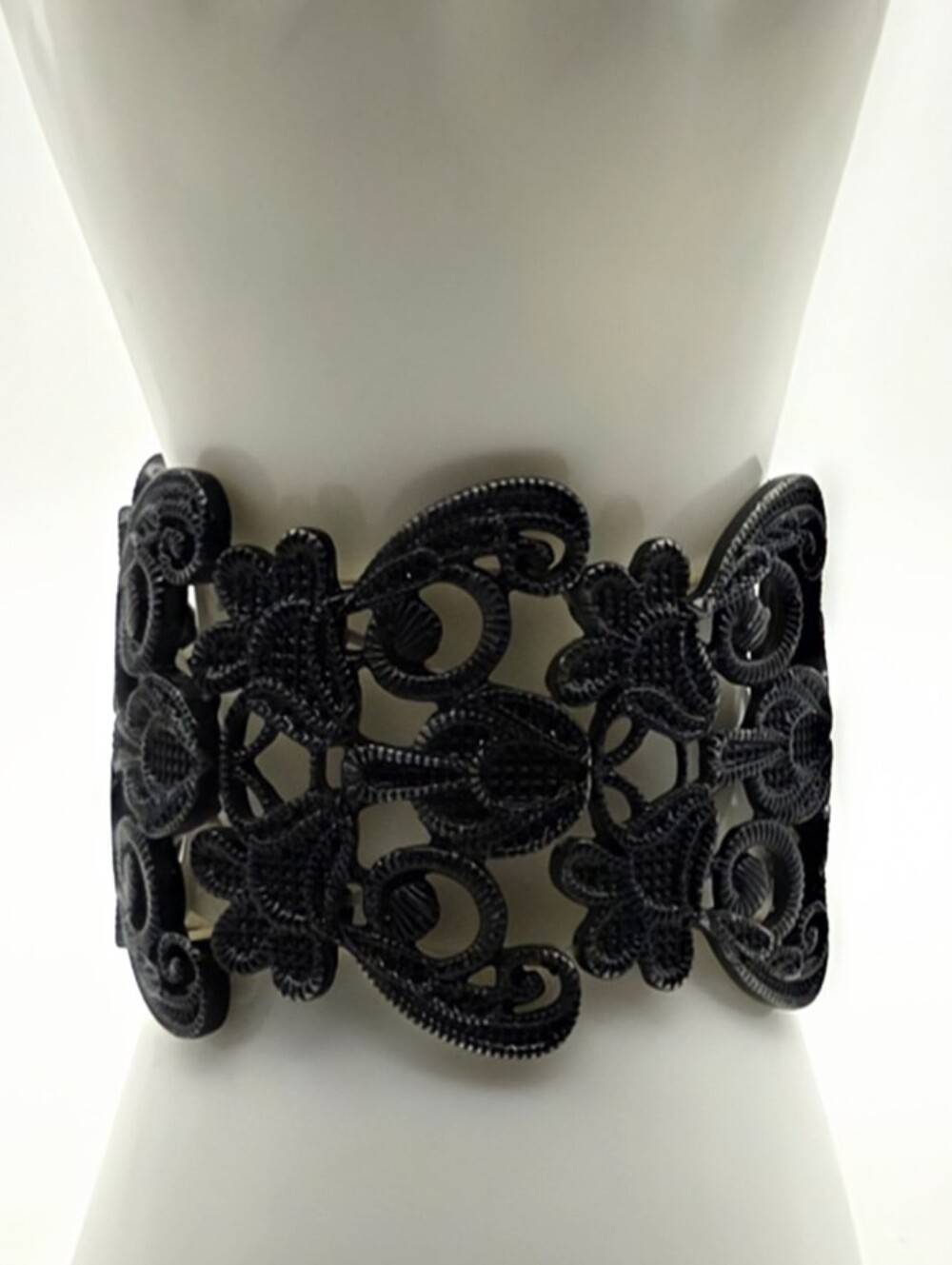 💎Black Filigree Wide Cuff Bracelet Gothic Boho Statement Jewelry Bracelet EUC